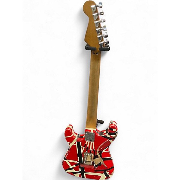 Used EVH Striped Series Frankie Red with Black and White Stripes Solid Body Electric Guitar