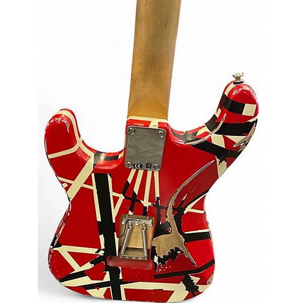 Used EVH Striped Series Frankie Red with Black and White Stripes Solid Body Electric Guitar