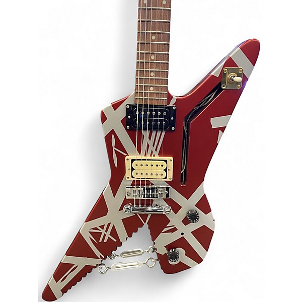 Used EVH Striped Series Shark BURGANDY RED AND SILVER Solid Body Electric Guitar
