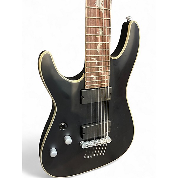 Used Schecter Guitar Research Damien Elite 7 Left Handed Satin Black Electric Guitar