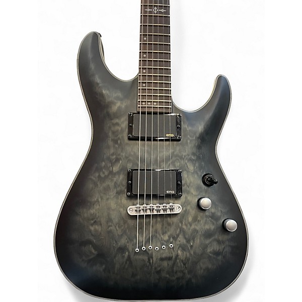 Used Schecter Guitar Research C1 Platinum See-Thru Black Satin Solid Body Electric Guitar