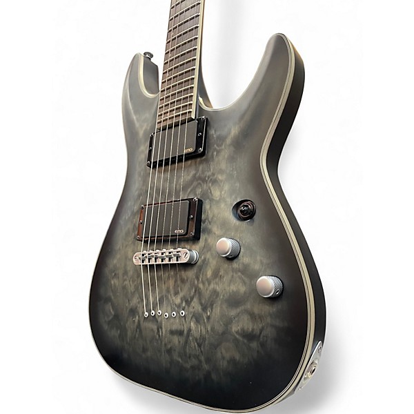 Used Schecter Guitar Research C1 Platinum See-Thru Black Satin Solid Body Electric Guitar