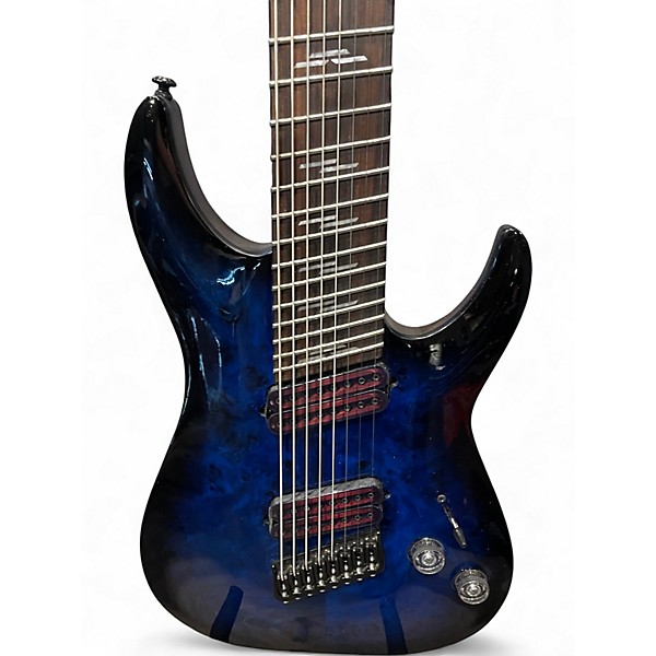 Used Schecter Guitar Research Omen Elite 8 Multiscale Blue Burst Solid Body Electric Guitar