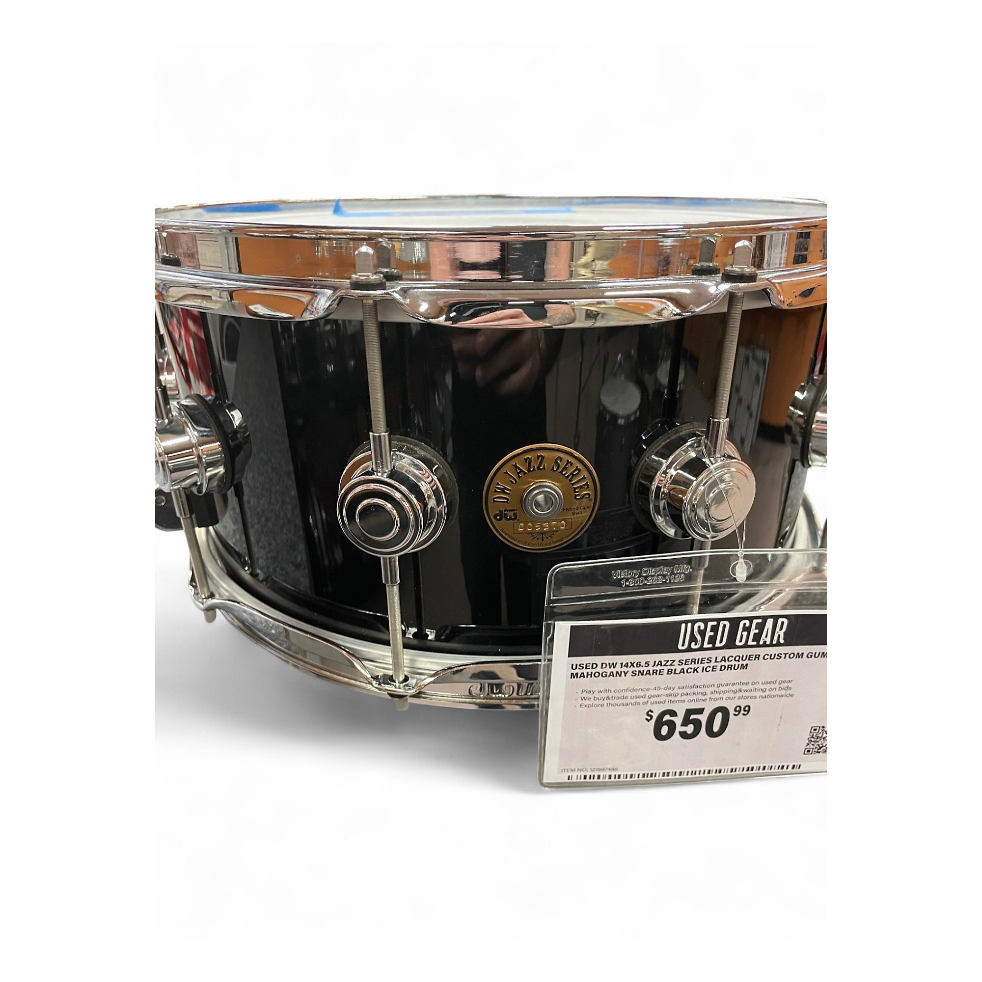 Used DW 14X6.5 Jazz Series Lacquer Custom Gum Mahogany Snare BLACK