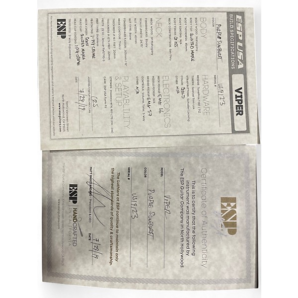 Used ESP Viper PURPLE SUNBURST Solid Body Electric Guitar