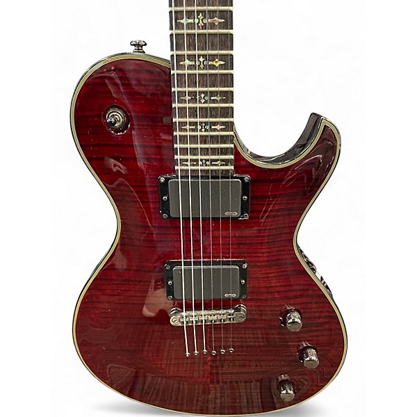 Used Schecter Guitar Research Damien Elite Solo Transparent Red Solid Body Electric Guitar