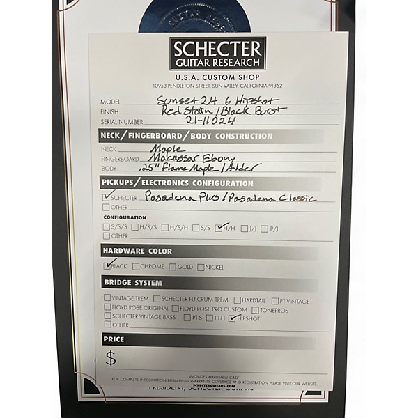 Used Schecter Guitar Research USA CUSTOM SHOP SUNSET 24 RED STAIN BLACK BURST  Solid Body Electric Guitar