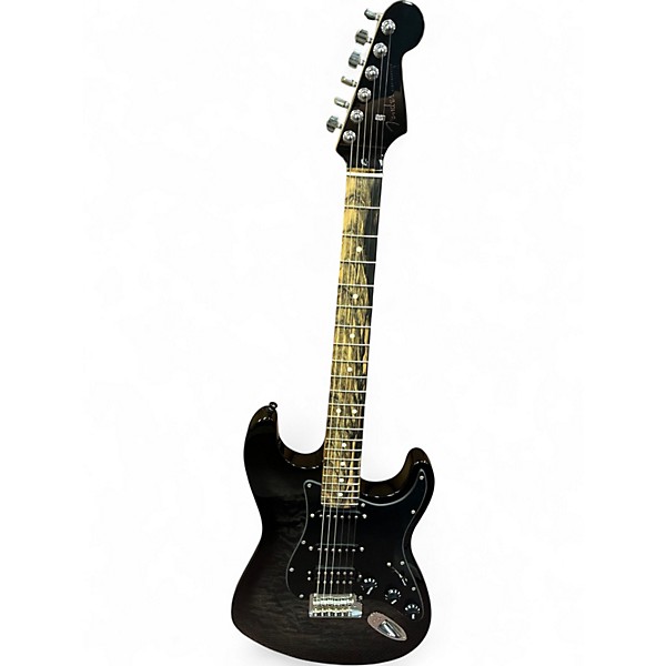 Used Fender American QMT Strat HSS Pale Moon Trans Black Trans Black Solid Body Electric Guitar
