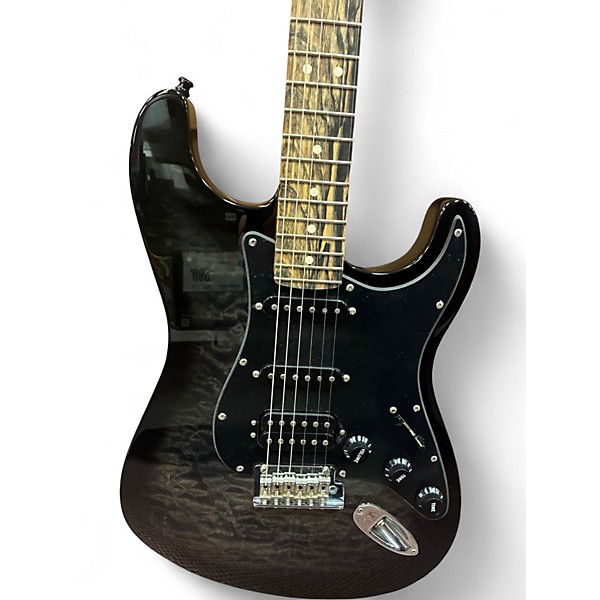 Used Fender American QMT Strat HSS Pale Moon Trans Black Trans Black Solid Body Electric Guitar