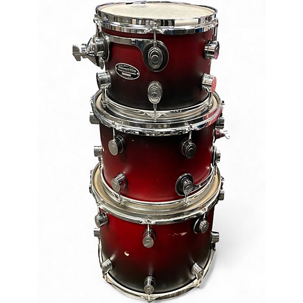 Used PDP by DW 4 Piece FS Series 4 piece Kit 10/12/14/22 Red to Black Fade Drum Kit
