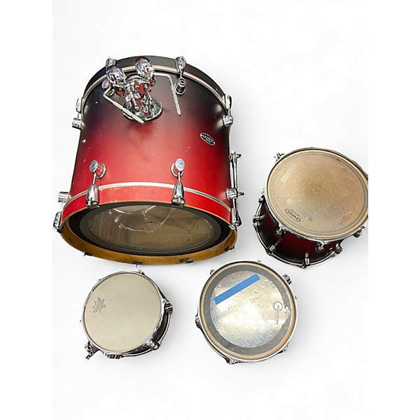 Used PDP by DW 4 Piece FS Series 4 piece Kit 10/12/14/22 Red to Black Fade Drum Kit