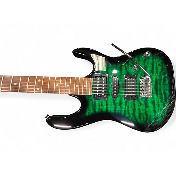 Used Ibanez GRX70QA Transparent Green Burst Solid Body Electric Guitar
