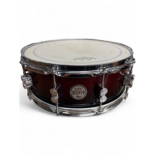 Used PDP by DW 5.5X14 Concept Series Snare Red Sparkle Fade Drum