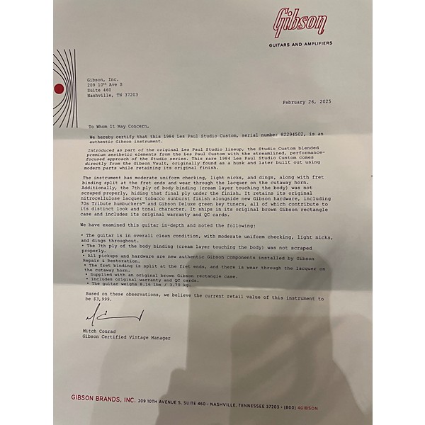 Vintage 1984 Gibson Certified Vintage 1984 Les Paul Studio Custom Tobacco Sunburst Solid Body Electric Guitar