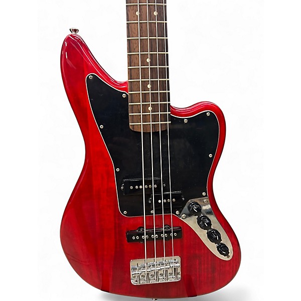 Used Squier Vintage Modified Jaguar Bass V 5 String Crimson Red Trans Electric Bass Guitar