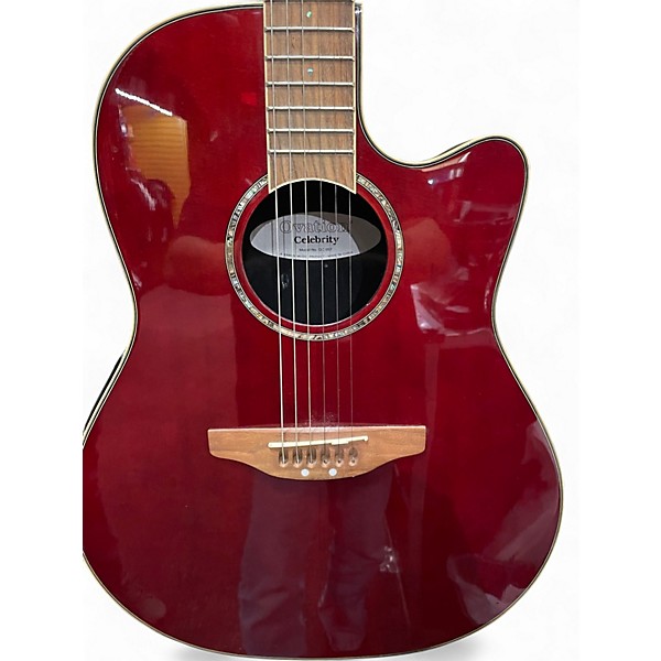 Used Ovation Celebrity GC057 Trans Red Acoustic Electric Guitar
