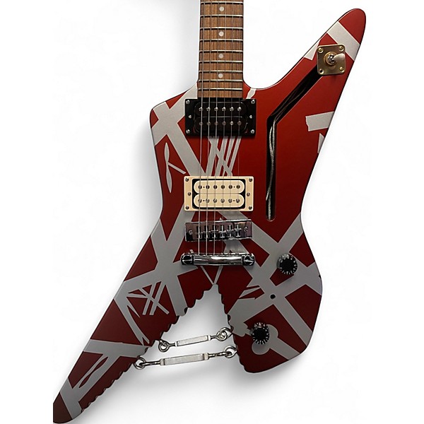 Used EVH Striped Series Shark Burgandy / Silver Stripes Solid Body Electric Guitar