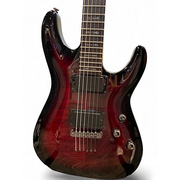 Used Schecter Guitar Research Demon 6 Crimson Red Burst Solid Body Electric Guitar