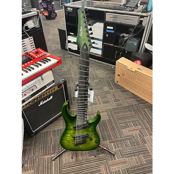 Used Harley Benton Multiscale 8 string Quilted maple green Solid Body Electric Guitar