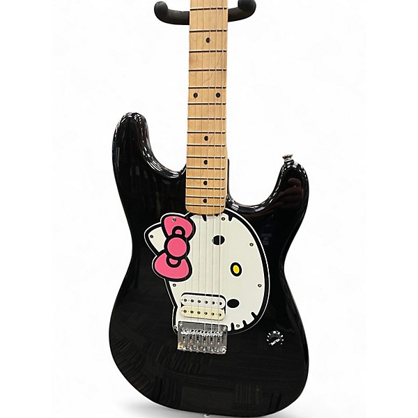 Used Squier Hello Kitty Hum Black With Kitty Pickguard Left Hand Black Solid Body Electric Guitar