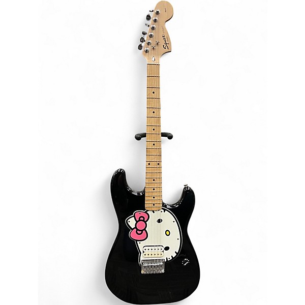 Used Squier Hello Kitty Hum Black With Kitty Pickguard Left Hand Black Solid Body Electric Guitar
