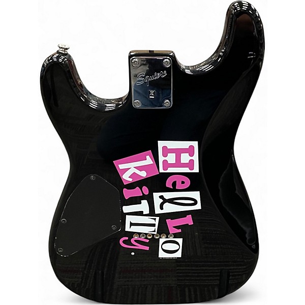 Used Squier Hello Kitty Hum Black With Kitty Pickguard Left Hand Black Solid Body Electric Guitar