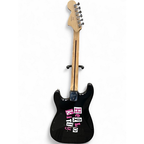 Used Squier Hello Kitty Hum Black With Kitty Pickguard Left Hand Black Solid Body Electric Guitar