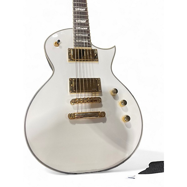 Used ESP LTD EC1000 Deluxe WHITE AND GOLD Solid Body Electric Guitar