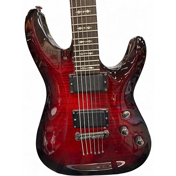 Used Schecter Guitar Research Demon 6 Crimson Red Burst Solid Body Electric Guitar