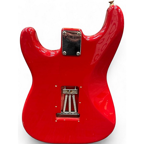 Used 2000s Fender Squier Series Standard Strat Candy Apple Red Solid Body Electric Guitar