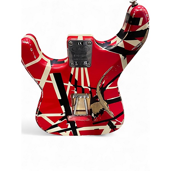 Used EVH Striped Series Frankie Red with Black and White Stripes Solid Body Electric Guitar