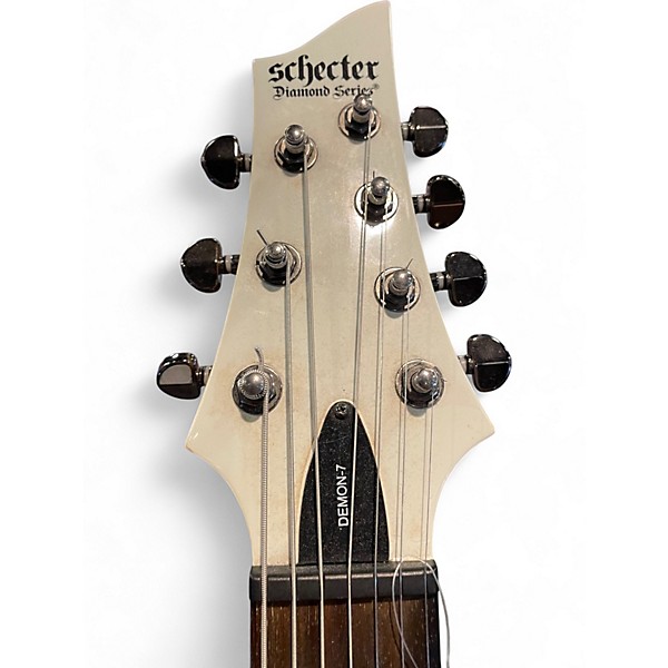 Used Schecter Guitar Research Demon 7 String White Solid Body Electric Guitar