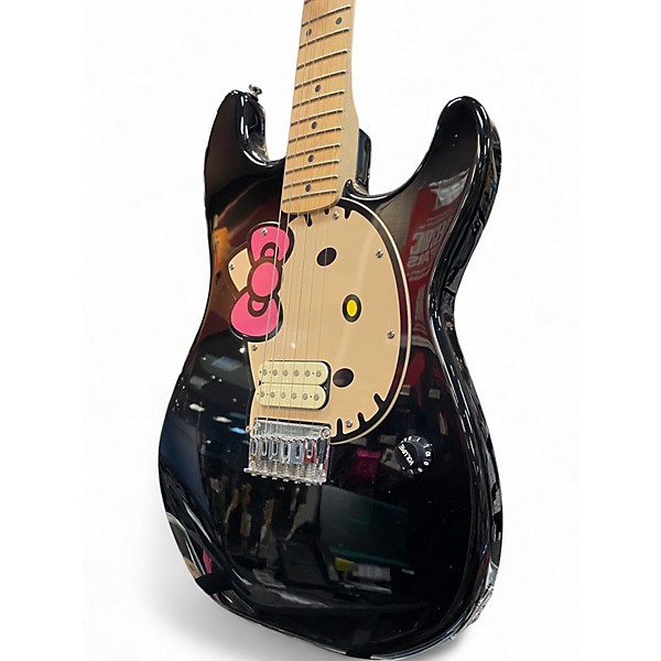 Used Squier Hello Kitty Stratocaster Single Hum Black With Kitty Pickguard Black Solid Body Electric Guitar