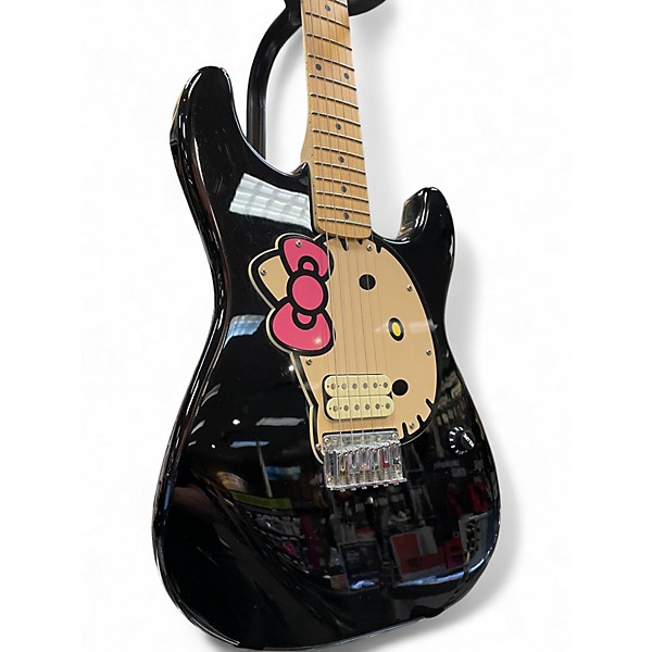 Used Squier Hello Kitty Stratocaster Single Hum Black With Kitty Pickguard Black Solid Body Electric Guitar