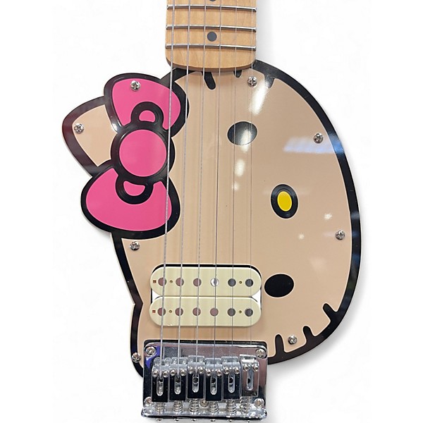 Used Squier Hello Kitty Stratocaster Single Hum Black With Kitty Pickguard Black Solid Body Electric Guitar