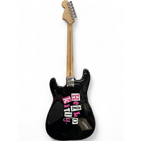 Used Squier Hello Kitty Stratocaster Single Hum Black With Kitty Pickguard Black Solid Body Electric Guitar