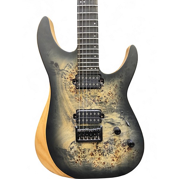 Used 2019 Schecter Guitar Research Reaper-6 Trans Black Burl Solid Body Electric Guitar