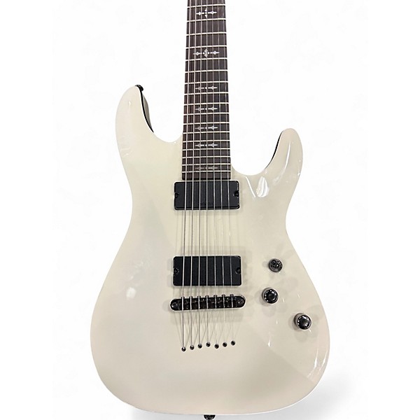 Used Schecter Guitar Research Demon 7 String White Solid Body Electric Guitar