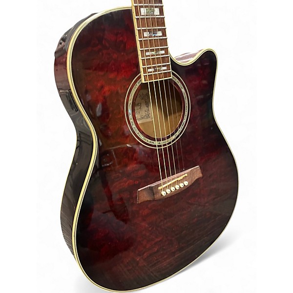 Used Ibanez AEF37E Trans Red Acoustic Electric Guitar