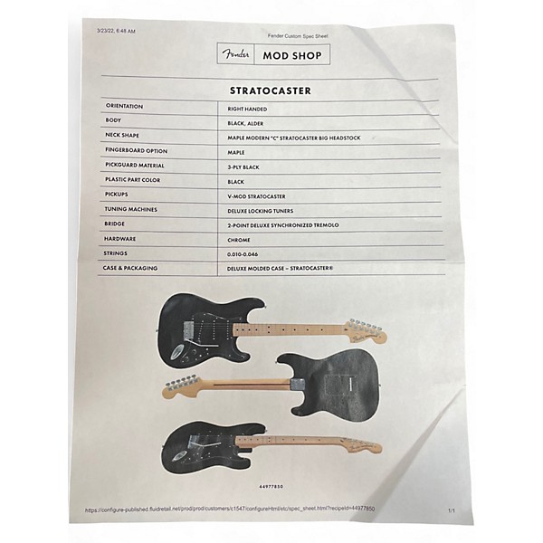 Used Fender Mod Shop Stratocaster Black Solid Body Electric Guitar