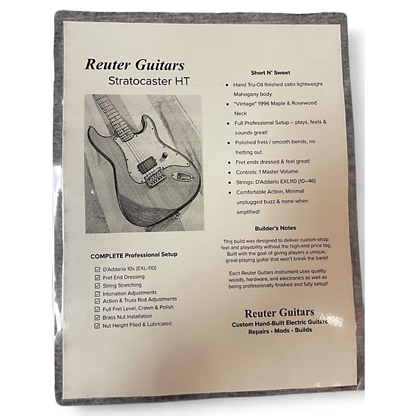 Used Reuter Guitars Stratocaster HT Dark Wine Red Natural Burst Solid Body Electric Guitar