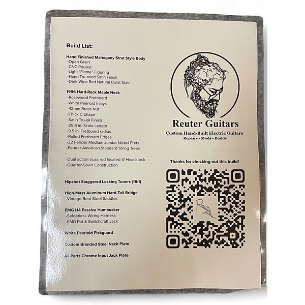 Used Reuter Guitars Stratocaster HT Dark Wine Red Natural Burst Solid Body Electric Guitar