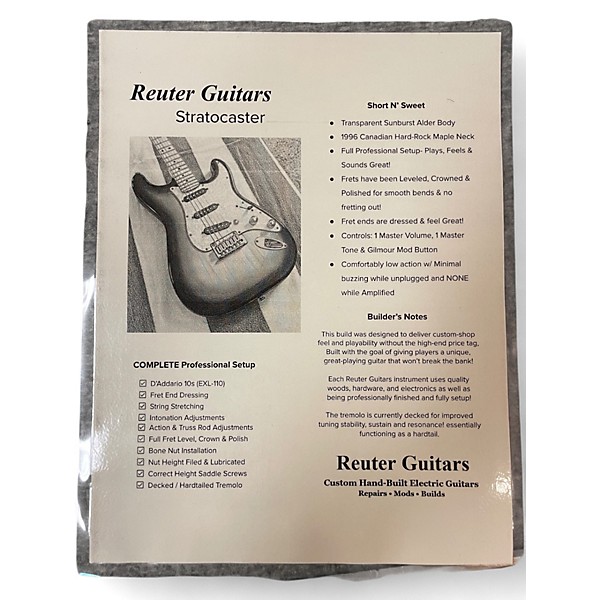 Used Reuter Guitars Strat Transparent Sunburst Solid Body Electric Guitar