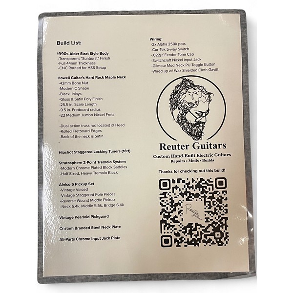 Used Reuter Guitars Strat Transparent Sunburst Solid Body Electric Guitar