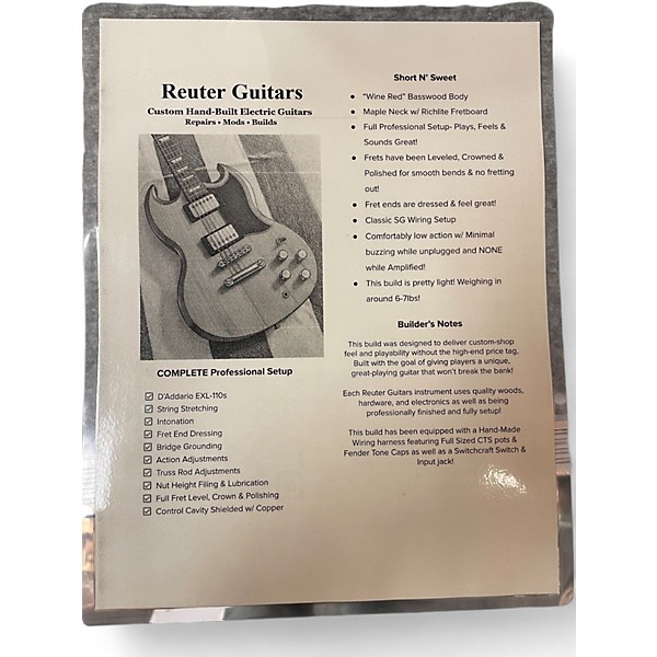 Used Reuter Guitars SG Transparent Oxblood Solid Body Electric Guitar