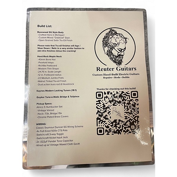 Used Reuter Guitars SG Transparent Oxblood Solid Body Electric Guitar