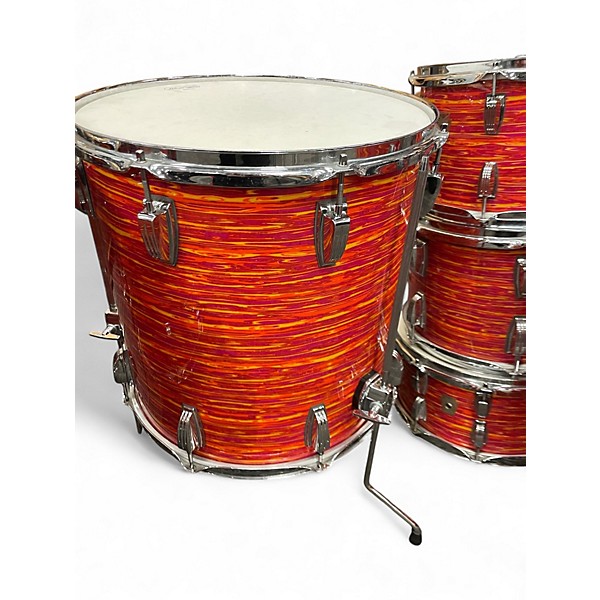 Used 1990s Ludwig 6 Piece Classic Maple With Matching Canaster Seat Mod Orange Drum Kit