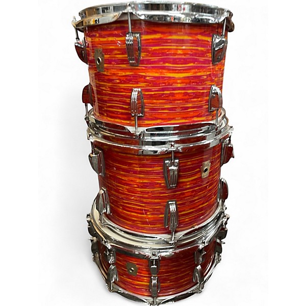 Used 1990s Ludwig 6 Piece Classic Maple With Matching Canaster Seat Mod Orange Drum Kit
