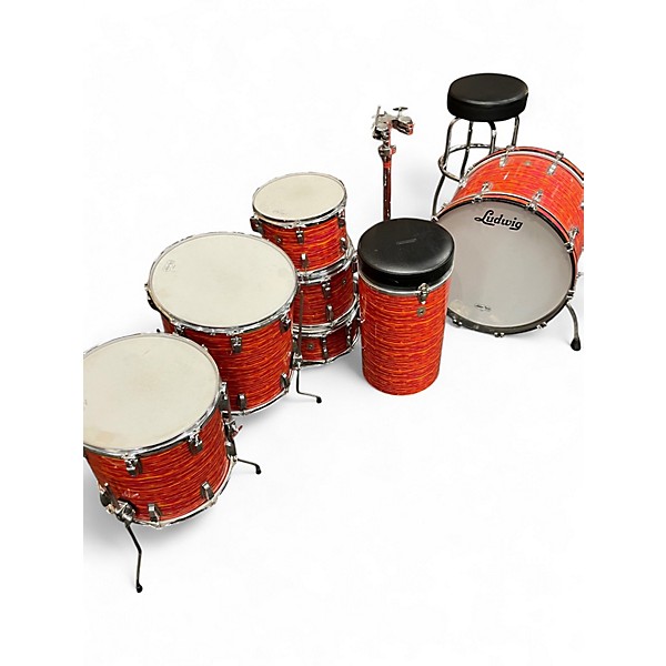 Used 1990s Ludwig 6 Piece Classic Maple With Matching Canaster Seat Mod Orange Drum Kit