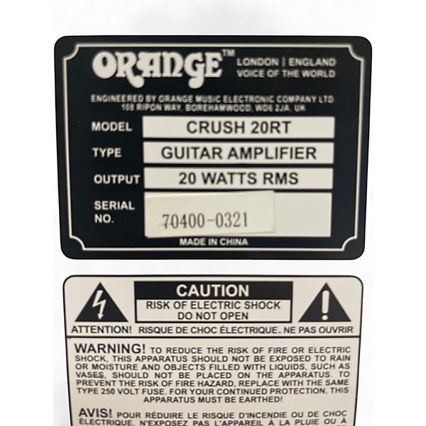 Used Orange Amplifiers Crush 20RT Guitar Combo Amp